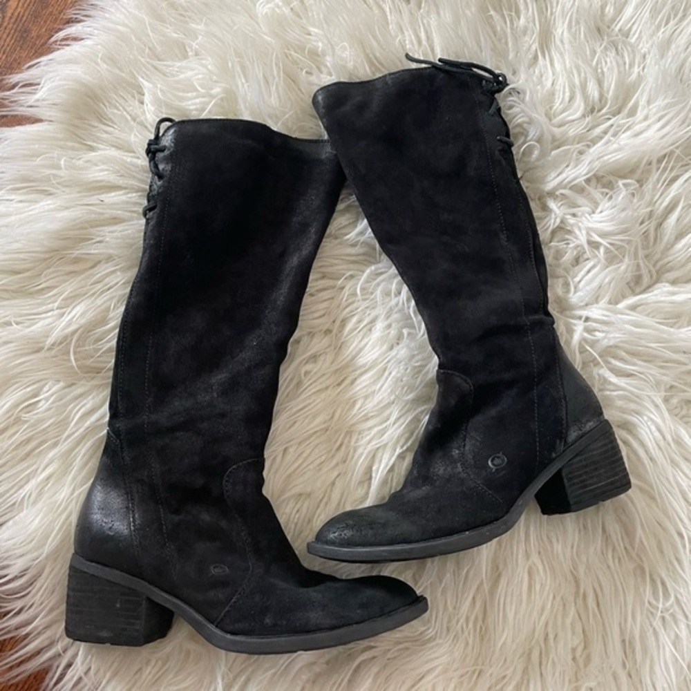 Born Felicia black Suede Leather Knee High‎ BOOTS Black F33103 size 8
